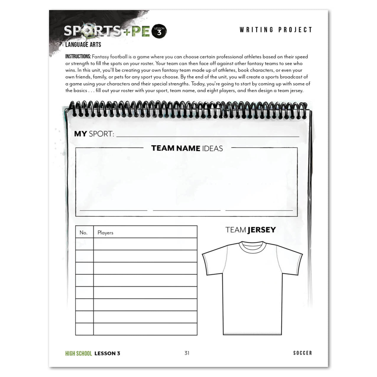 Sports + PE homeschool unit study digital student workbook High School with Teacher's Guide bundle writing project