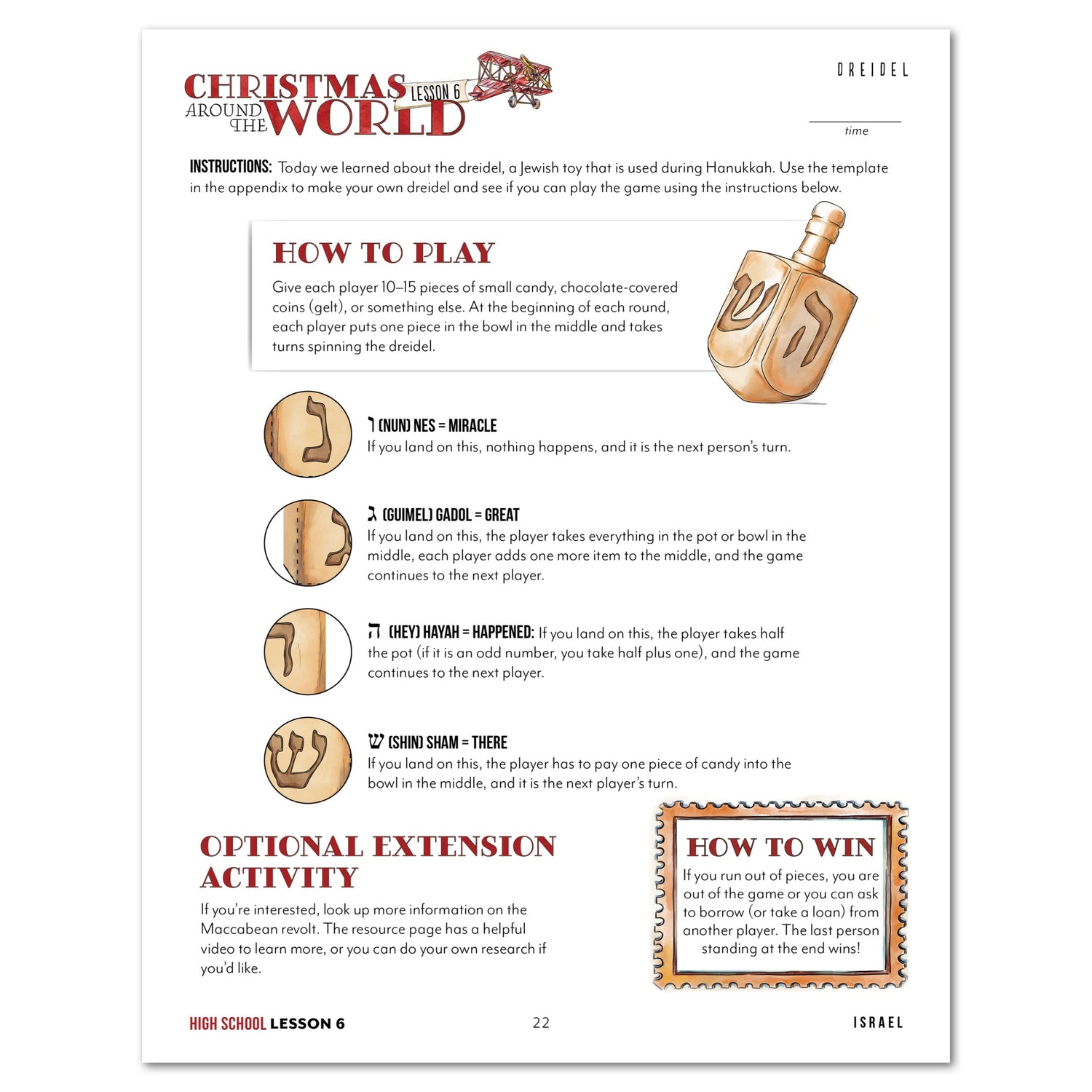 Christmas Around the World Homeschool Unit Study Digital High School Student Book Lesson 6 Dreidel
