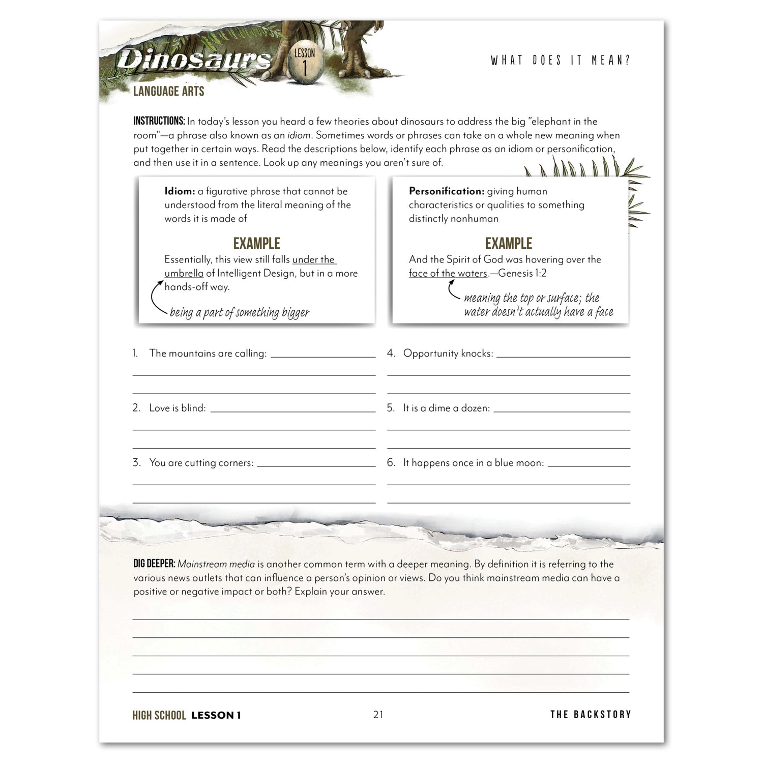 Dinosaurs Homeschool Unit Study Digital Bundle Teacher's Guide and High School Student Book Lesson 1 What Does It Mean?
