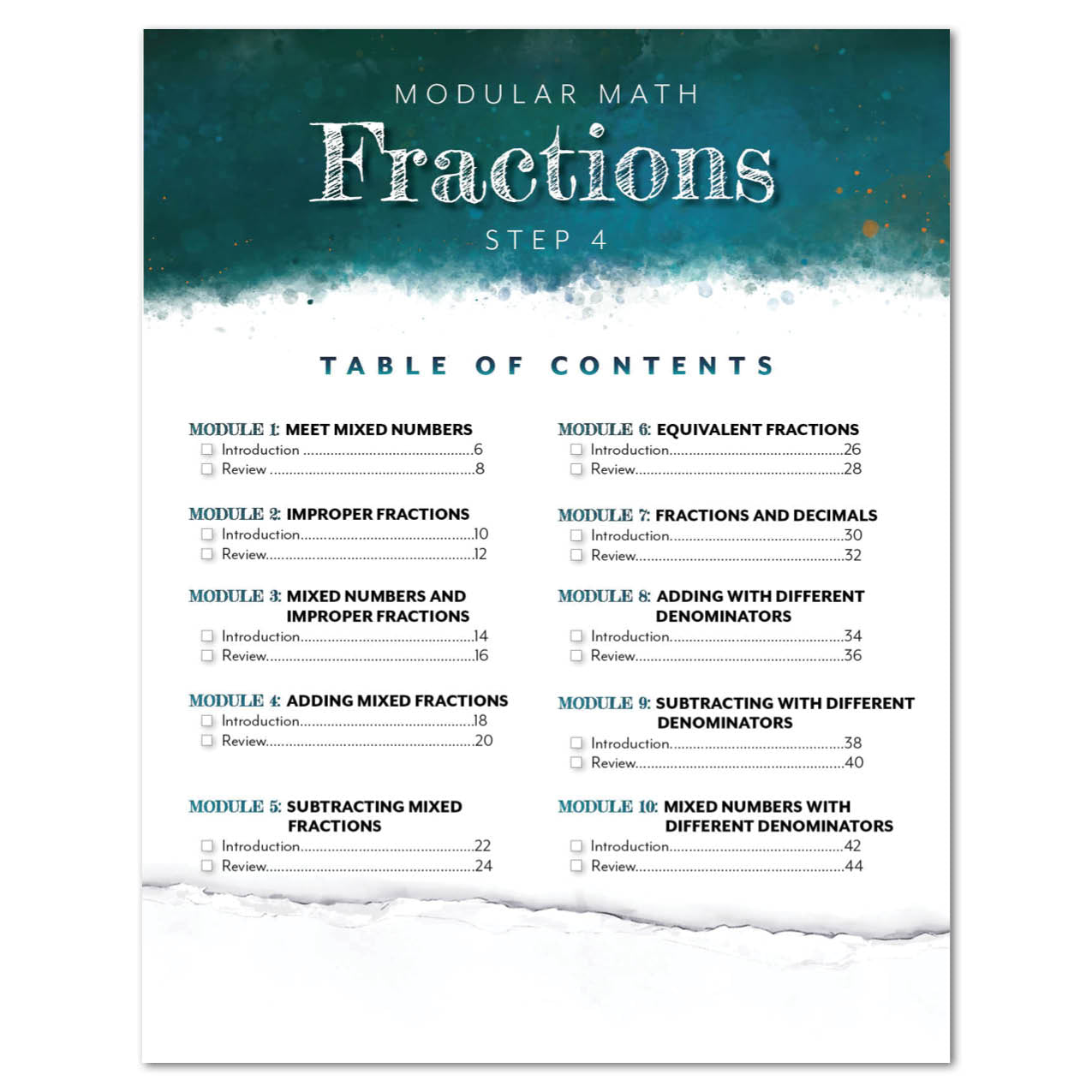 Fractions Level 4 Table of Contents