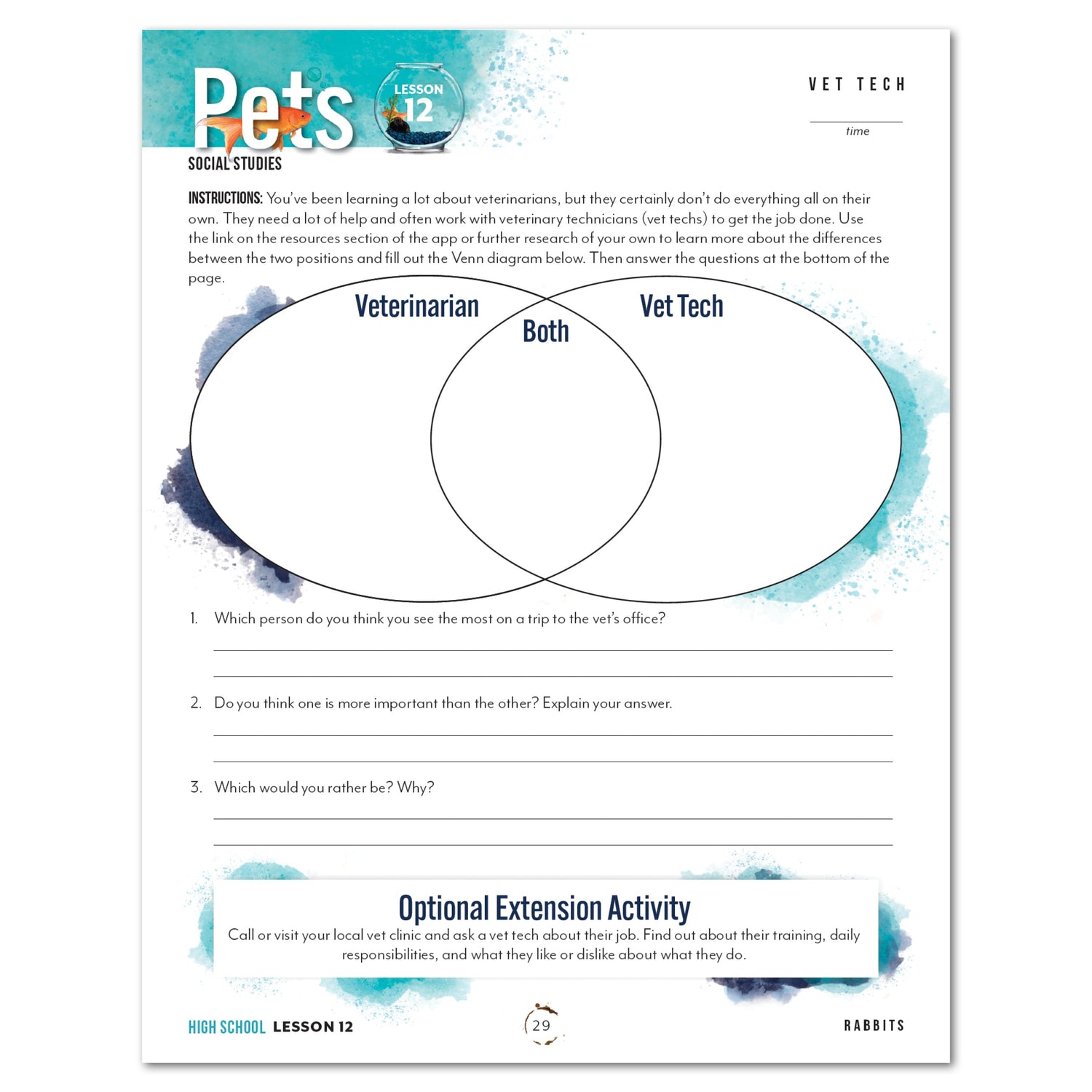 Pets homeschool unit study digital student workbook for high school with Teacher's Guide bundle vet tech worksheet