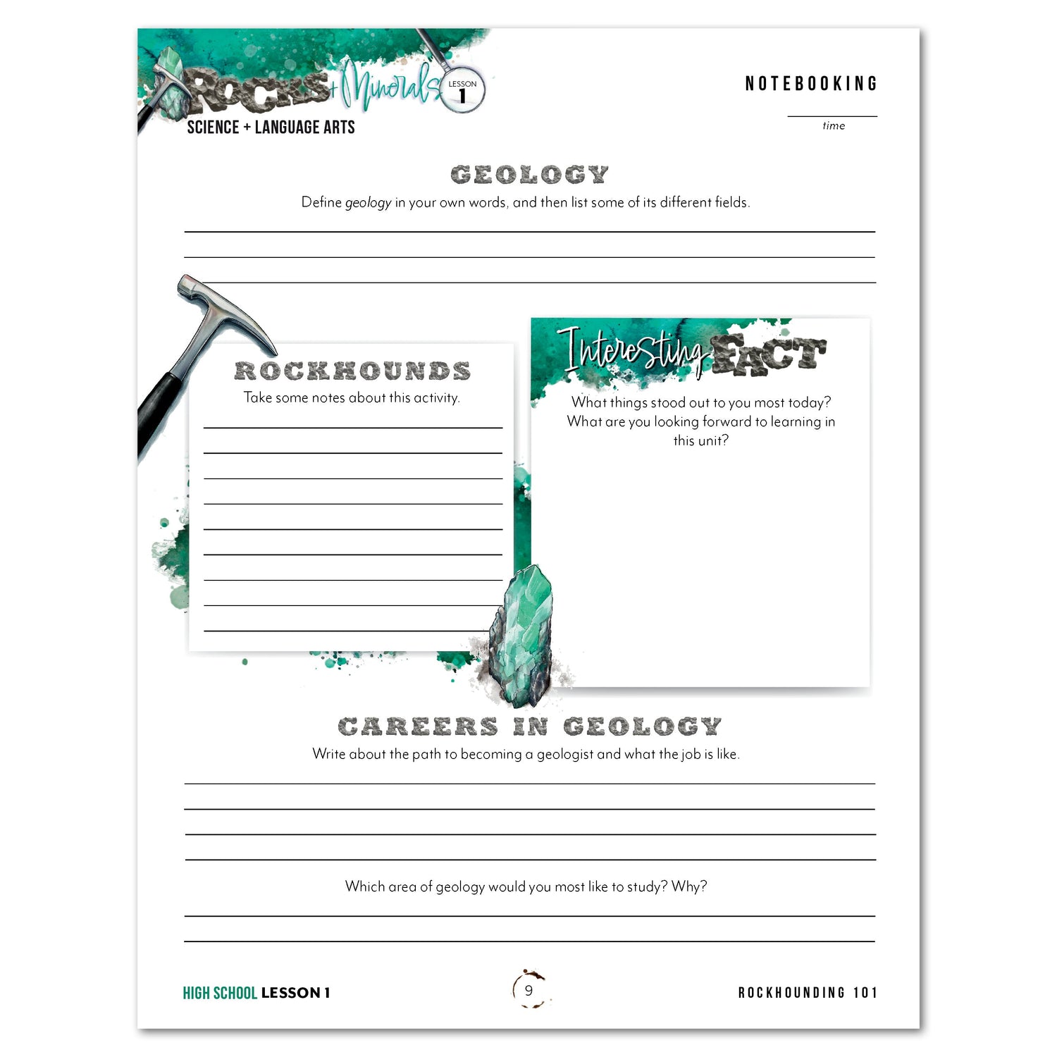 Rocks + Minerals homeschool unit study digital High School with Teacher's Guide bundle notebooking worksheet