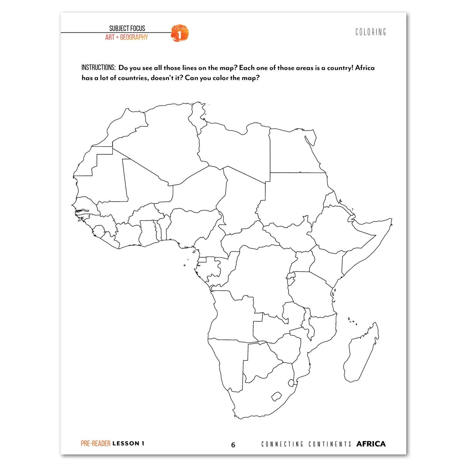 Africa homeschool unit study Printed Pre-Reader Student Book Page