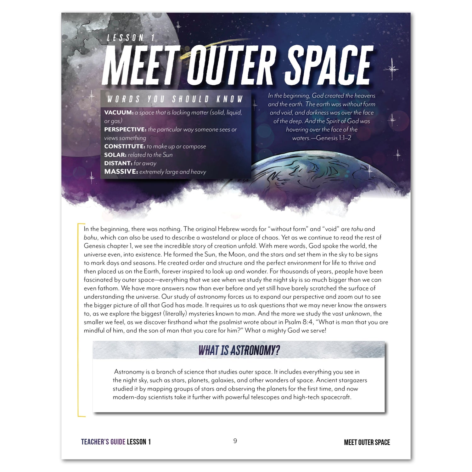 Astronomy Homeschool Unit Study Digital Unit Teacher's Guide Lesson 1 Part 1