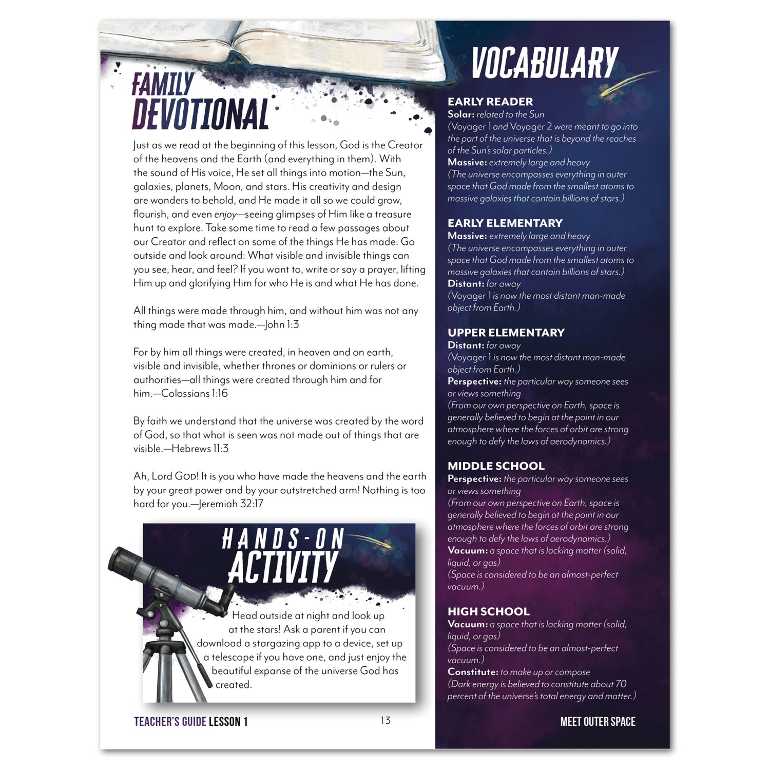 Astronomy Homeschool Unit Study Digital Teacher's Guide Lesson 1 Part 2