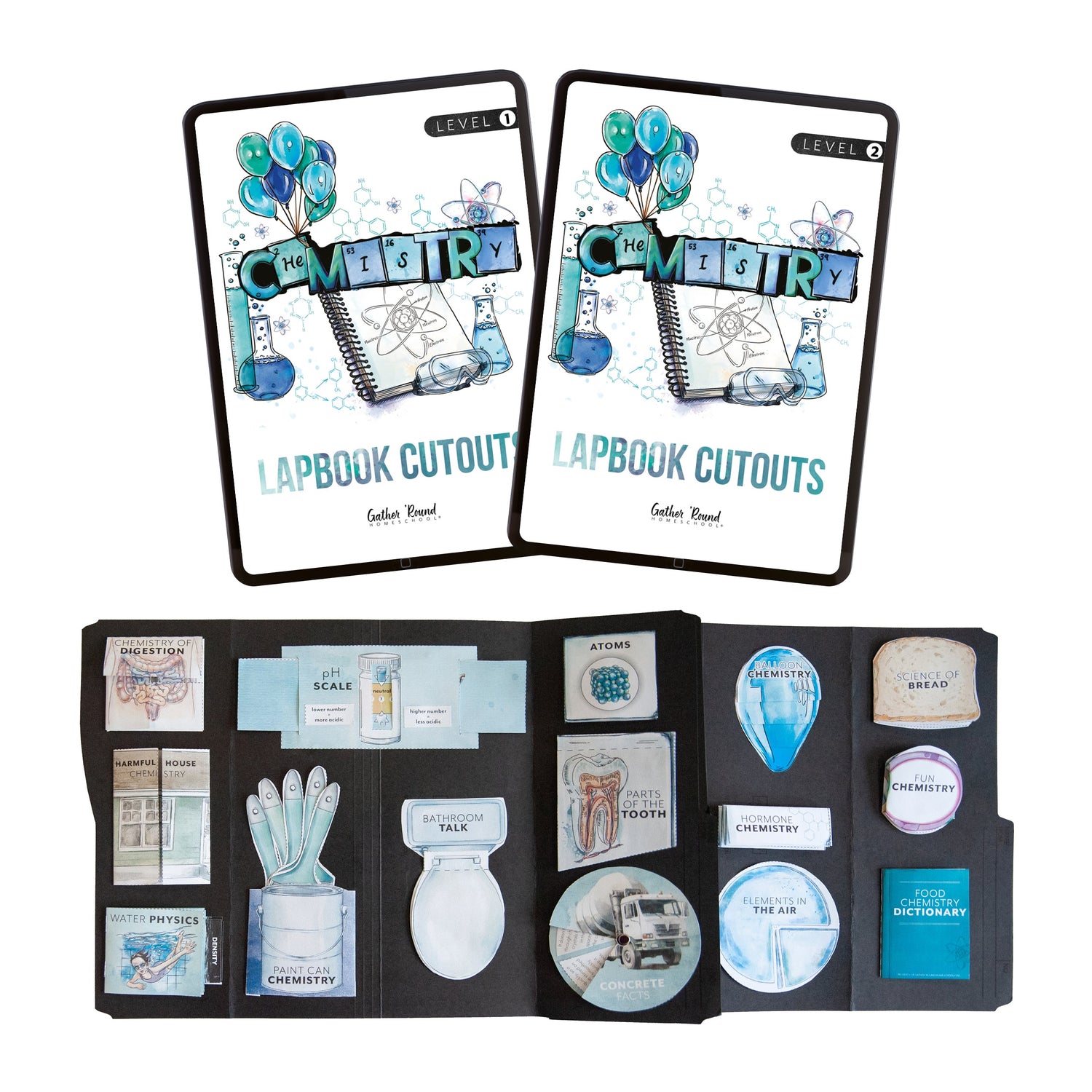 Chemistry Homeschool Unit Study Lapbook Cutouts Digital Level 1 and Level 2
