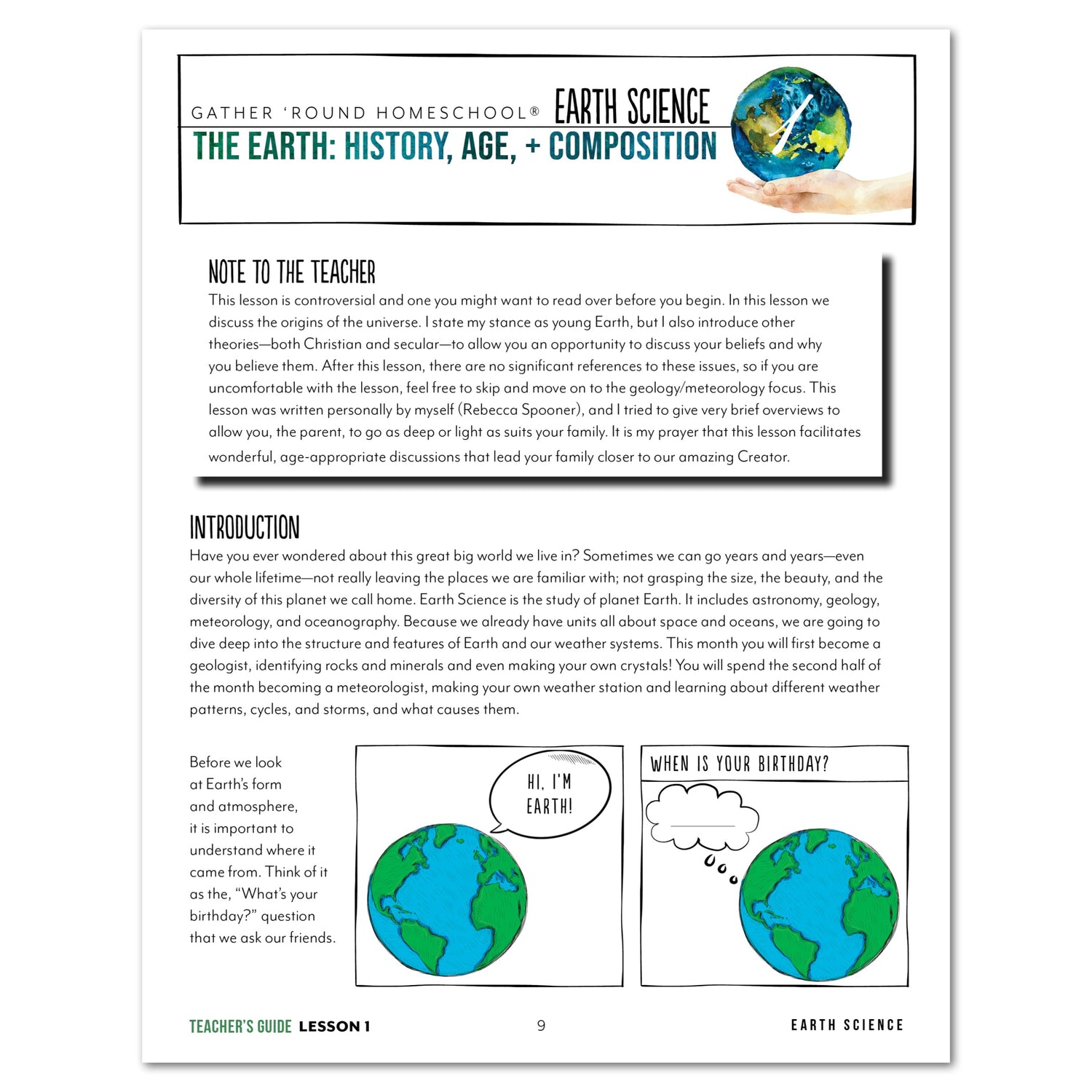 Earth Science Homeschool Unit Study Digital Teacher's Guide Lesson 1 Part 1