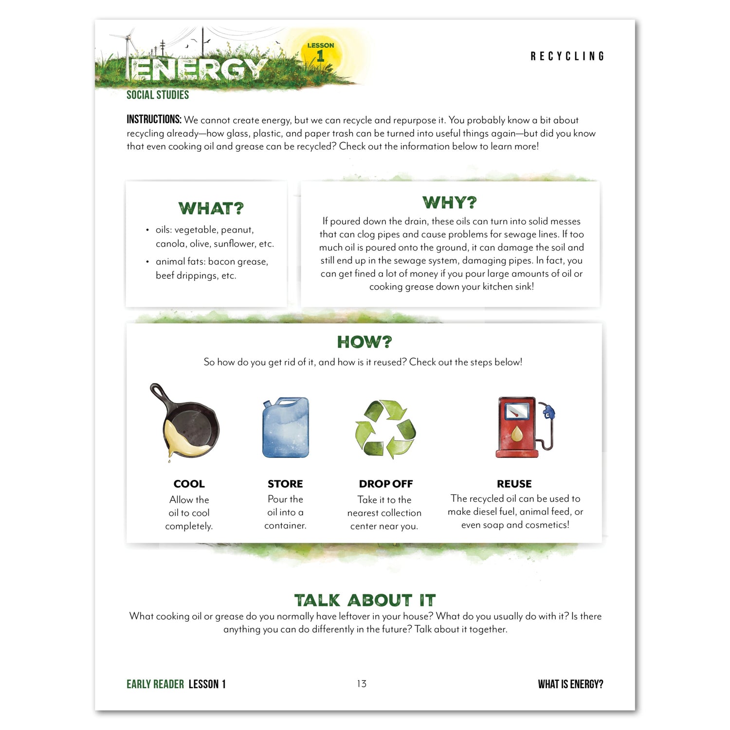 Energy Homeschool Unit Study Digital Early Reader Student Book Lesson 1 Recycling