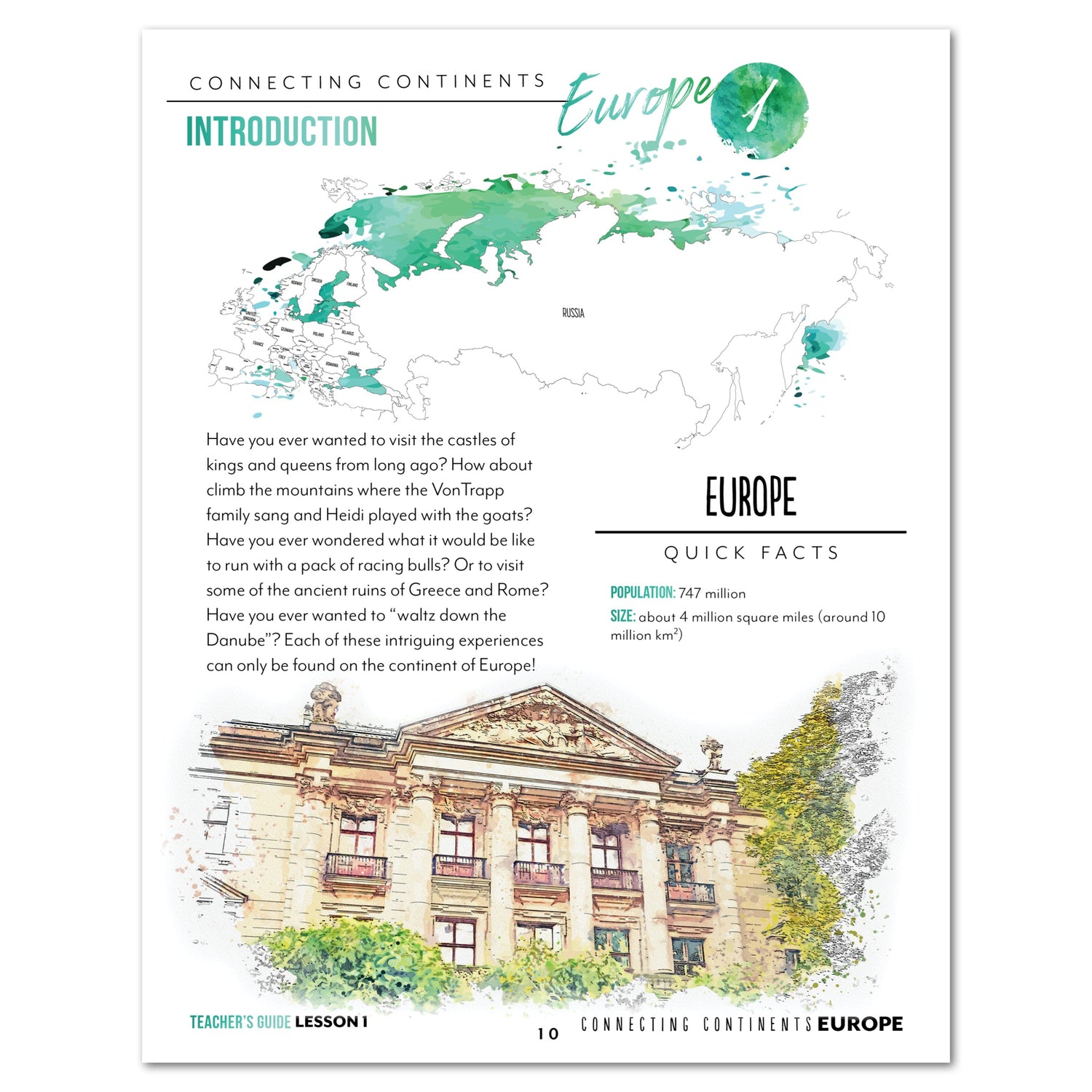 Europe homeschool unit study digital Teacher's Guide lesson one part one