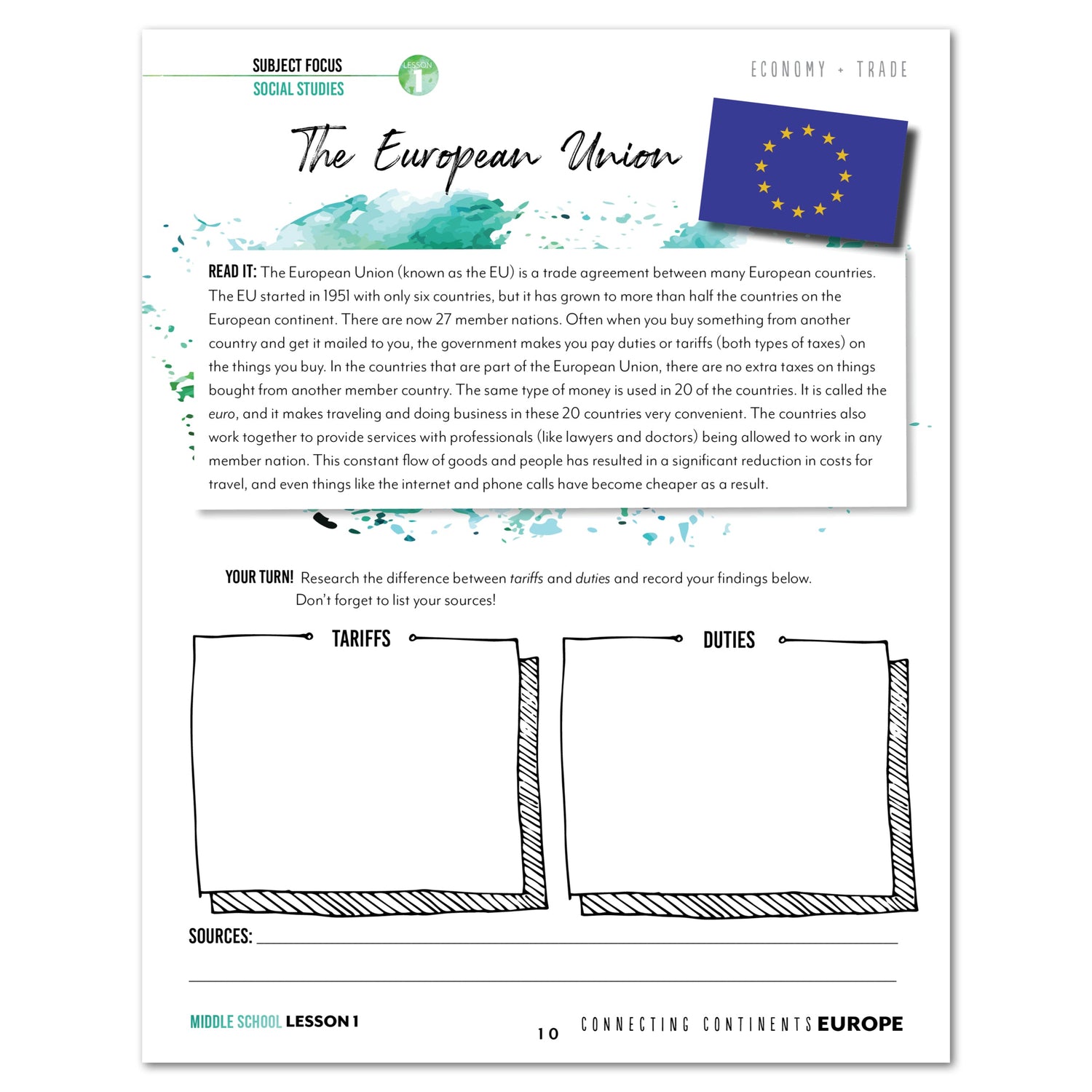 Europe homeschool unit study digital student workbook Teacher's Guide and Middle school bundle lesson one