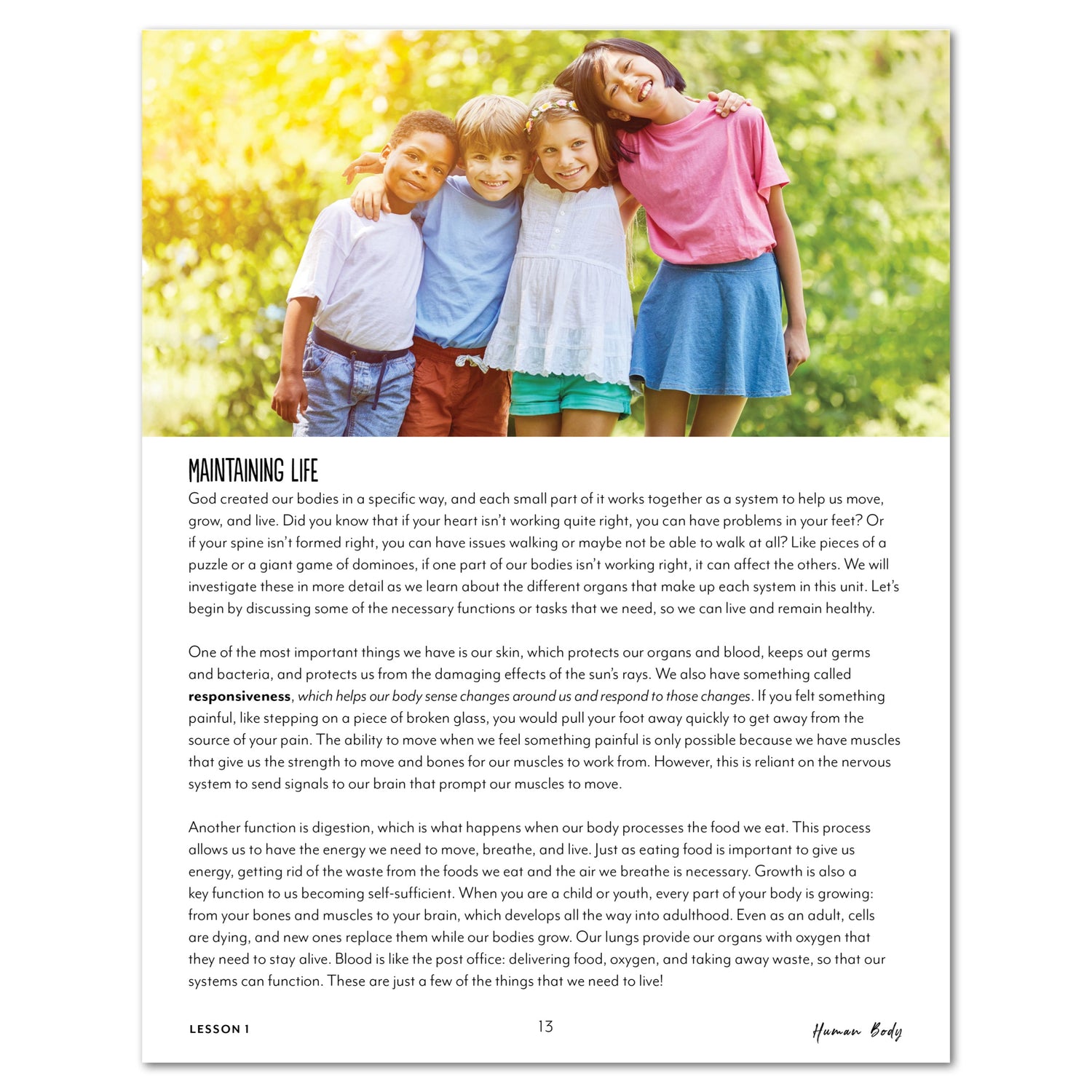 Human Body homeschool unit study digital teacher guide lesson one part one