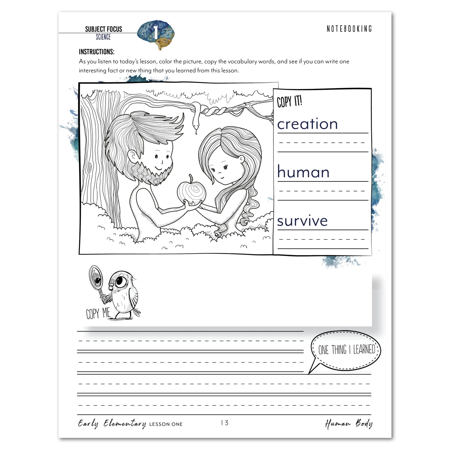 Human Body homeschool unit study digital student workbook early elementary with teacher's guide bundle lesson one