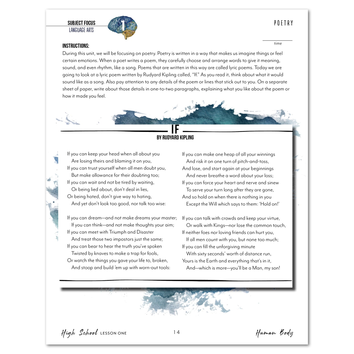 Human Body homeschool unit study digital student workbook high school with teacher's guide bundle lesson one