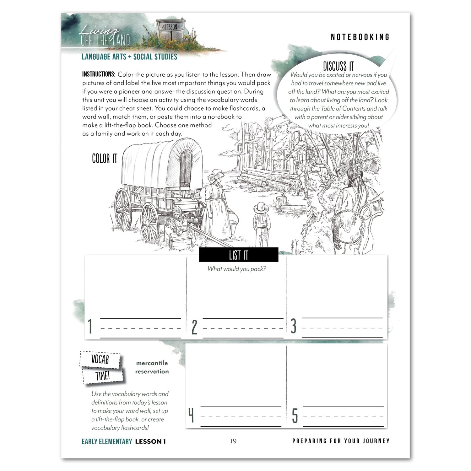 Living Off the Land homeschool unit study digital early elementary student notebook and teacher's bundle lesson one