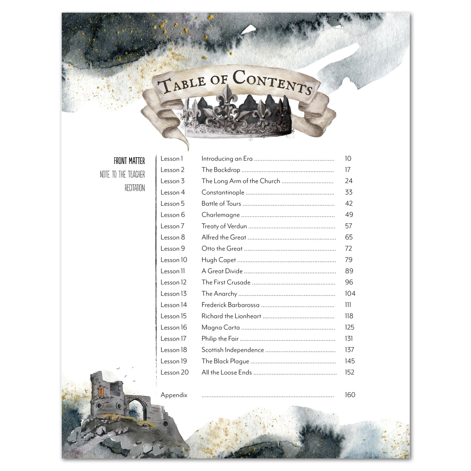 Middle Ages homeschool unit study digital teacher's guide table of contents