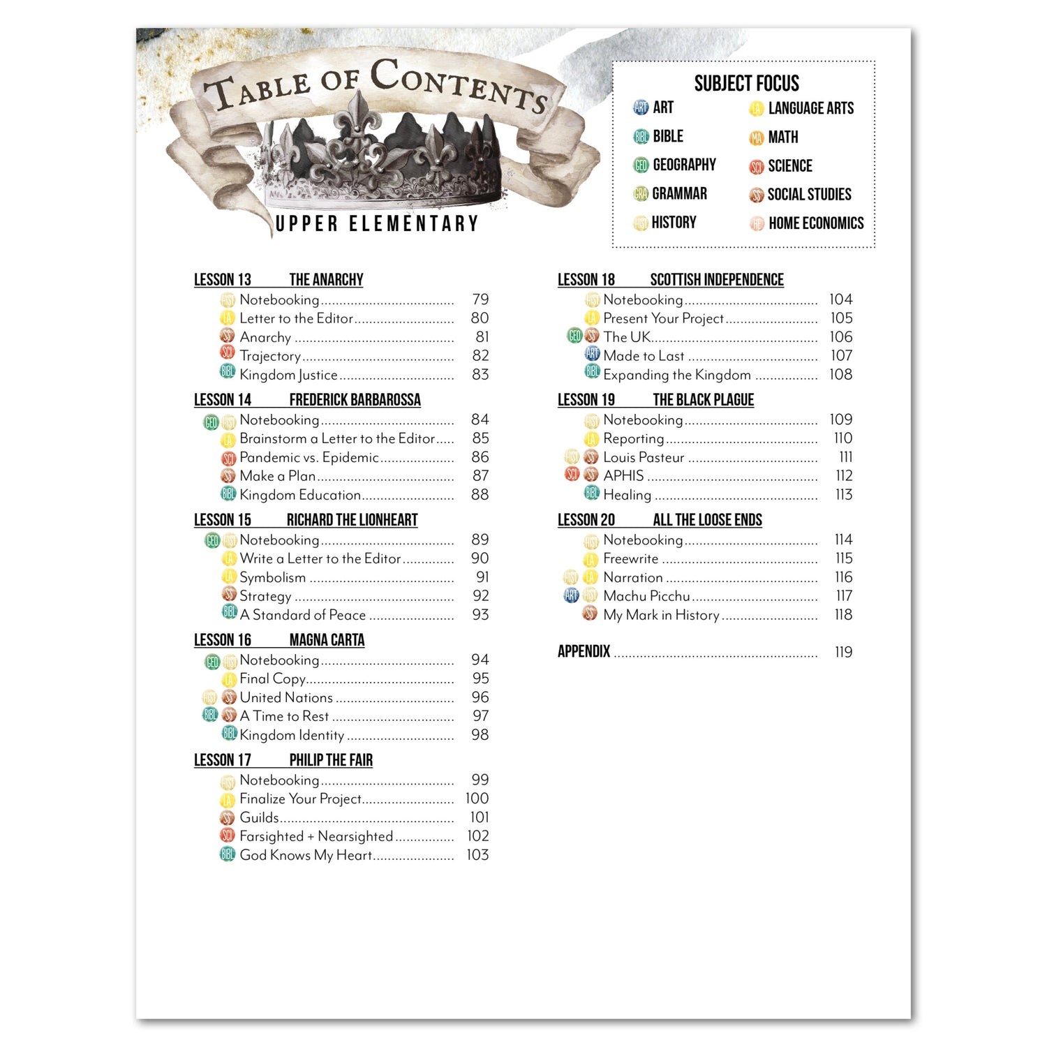Middle Ages homeschool unit study digital student workbook table of contents upper elementary part two