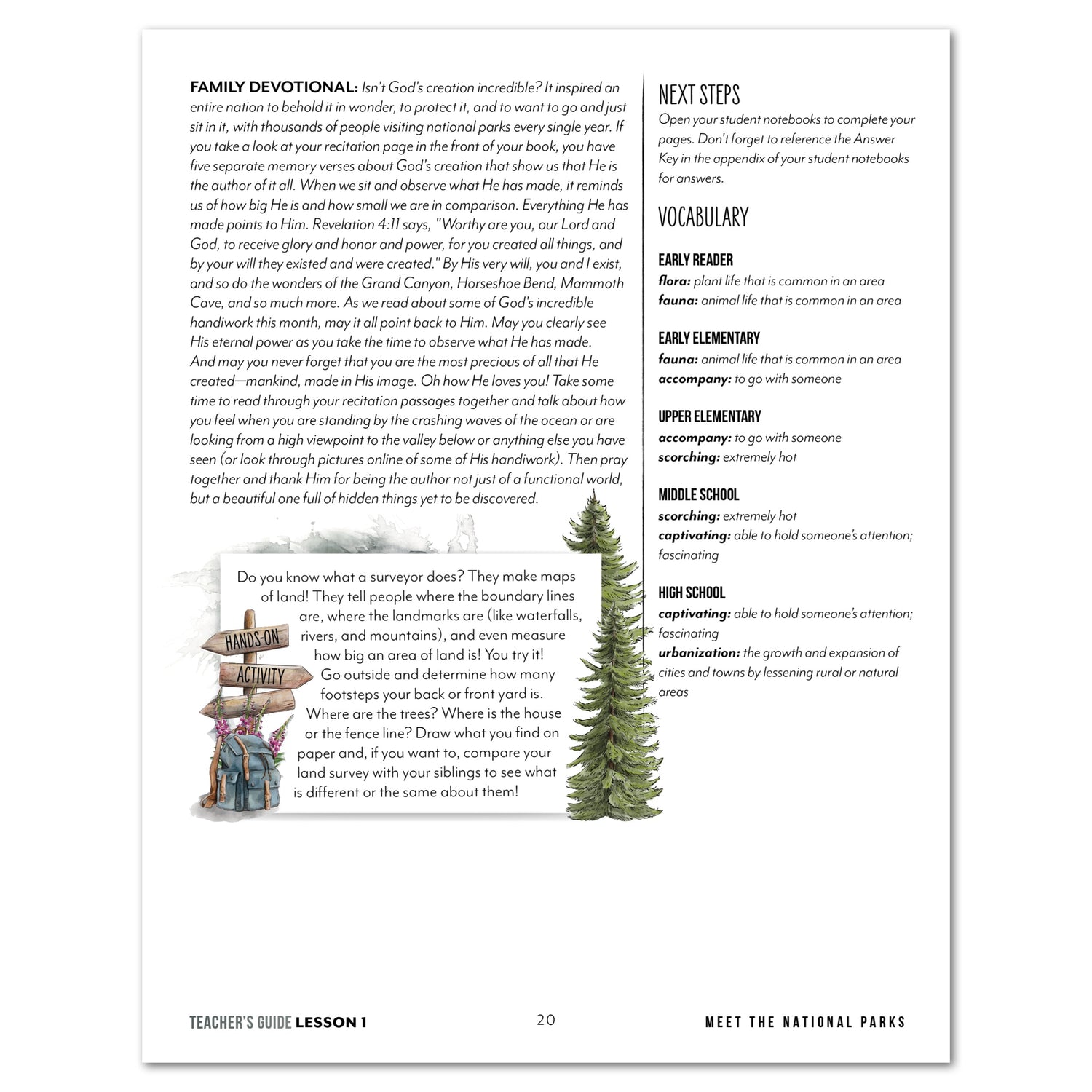 National Parks of North America homeschool unit study printed teacher guide lesson two part two