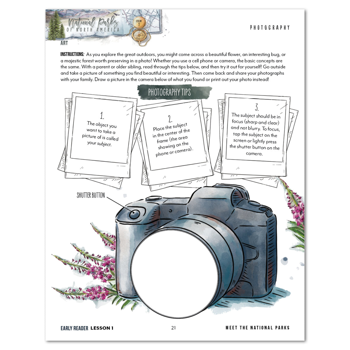 National Parks of North America homeschool unit study printed student workbook for early reader with Teacher's Guide lesson one