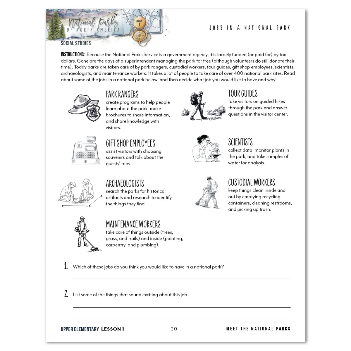 National Parks of North America homeschool unit study printed student workbook for upper elementary with Teacher's Guide lesson one