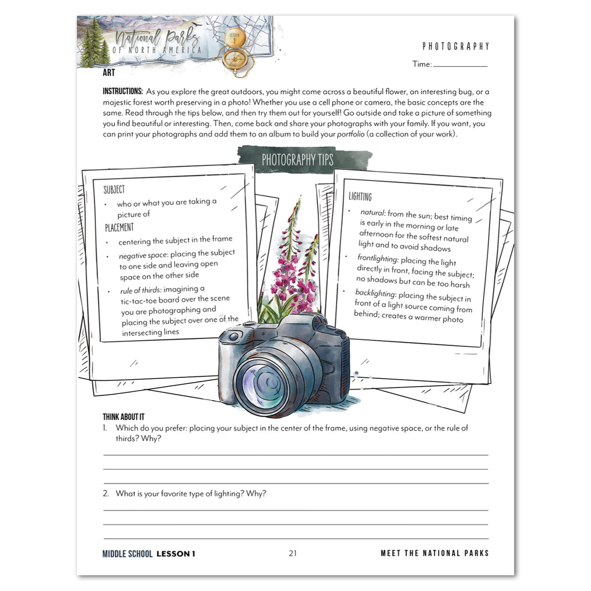 National Parks of North America homeschool unit study printed student workbook for middle school with Teacher's Guide bundle lesson one