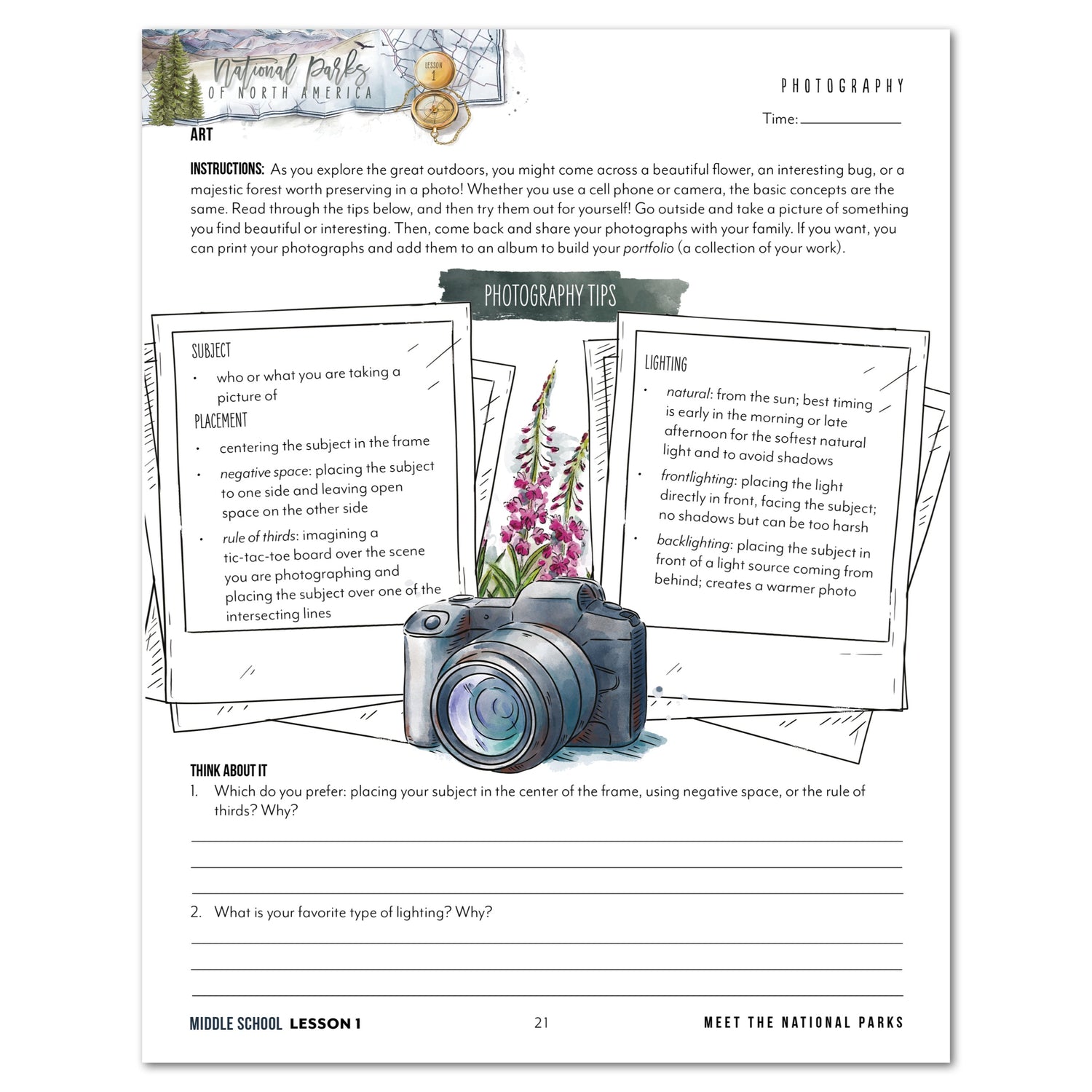 National Parks of North America homeschool unit study printed student workbook for middle school with Teacher's Guide bundle lesson one