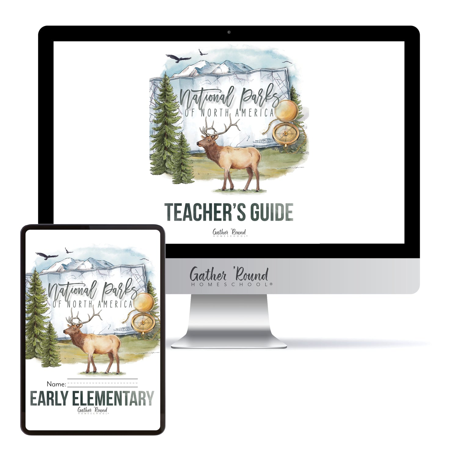 National Parks of North America homeschool unit study printed student workbook for early elementary with Teacher's Guide