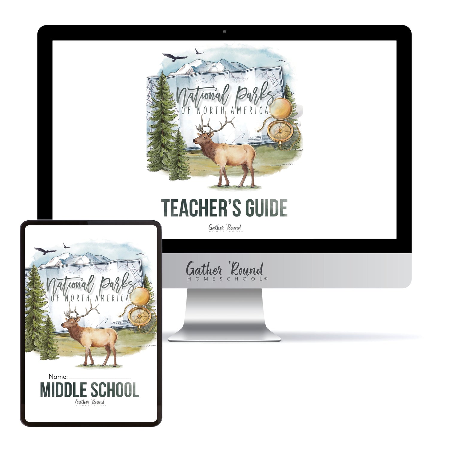 National Parks of North America homeschool unit study printed student workbook for middle school with Teacher's Guide bundle