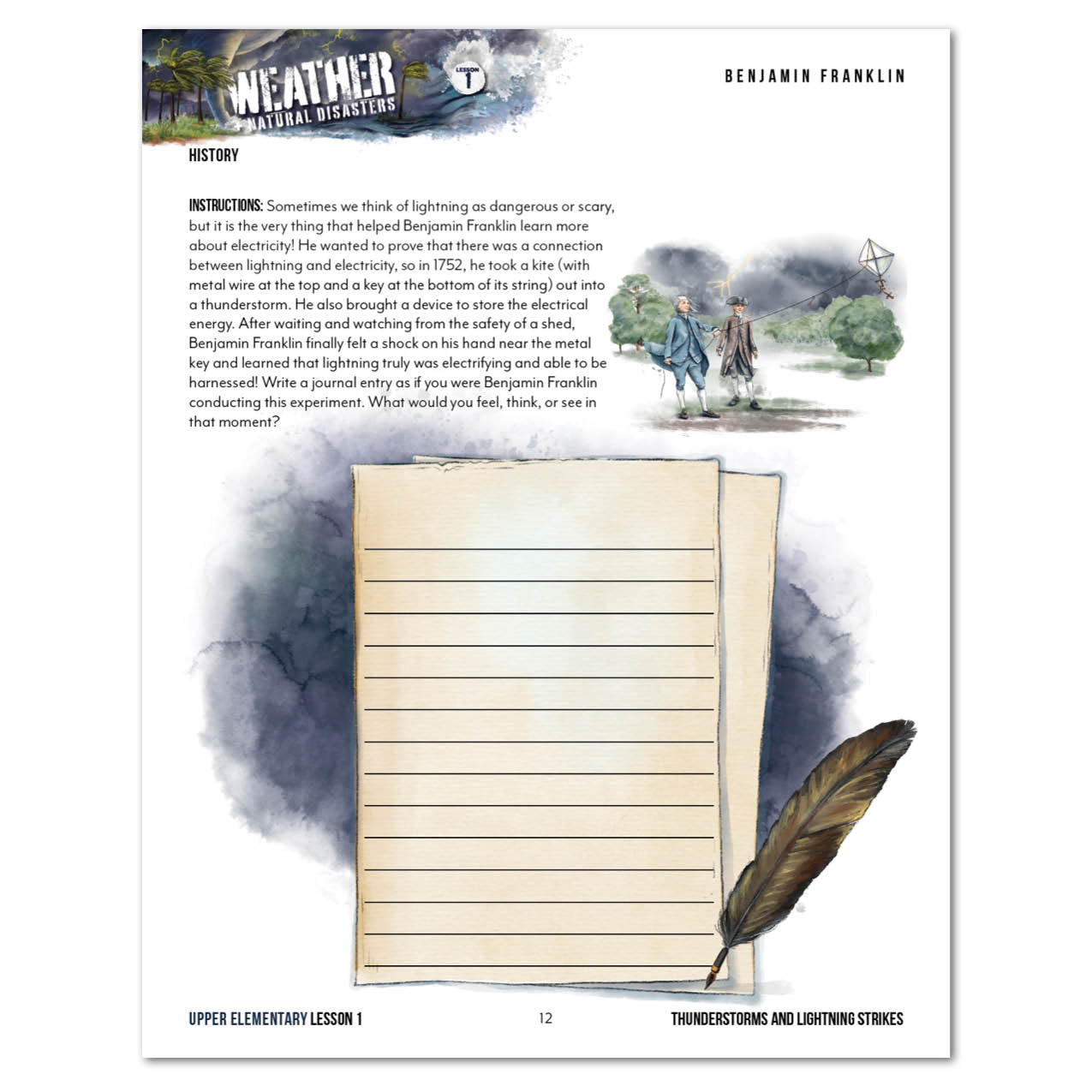 Weather + Natural Disasters Homeschool Unit Study Digital Upper Elementary Student Book Lesson 1 Benjamin Franklin