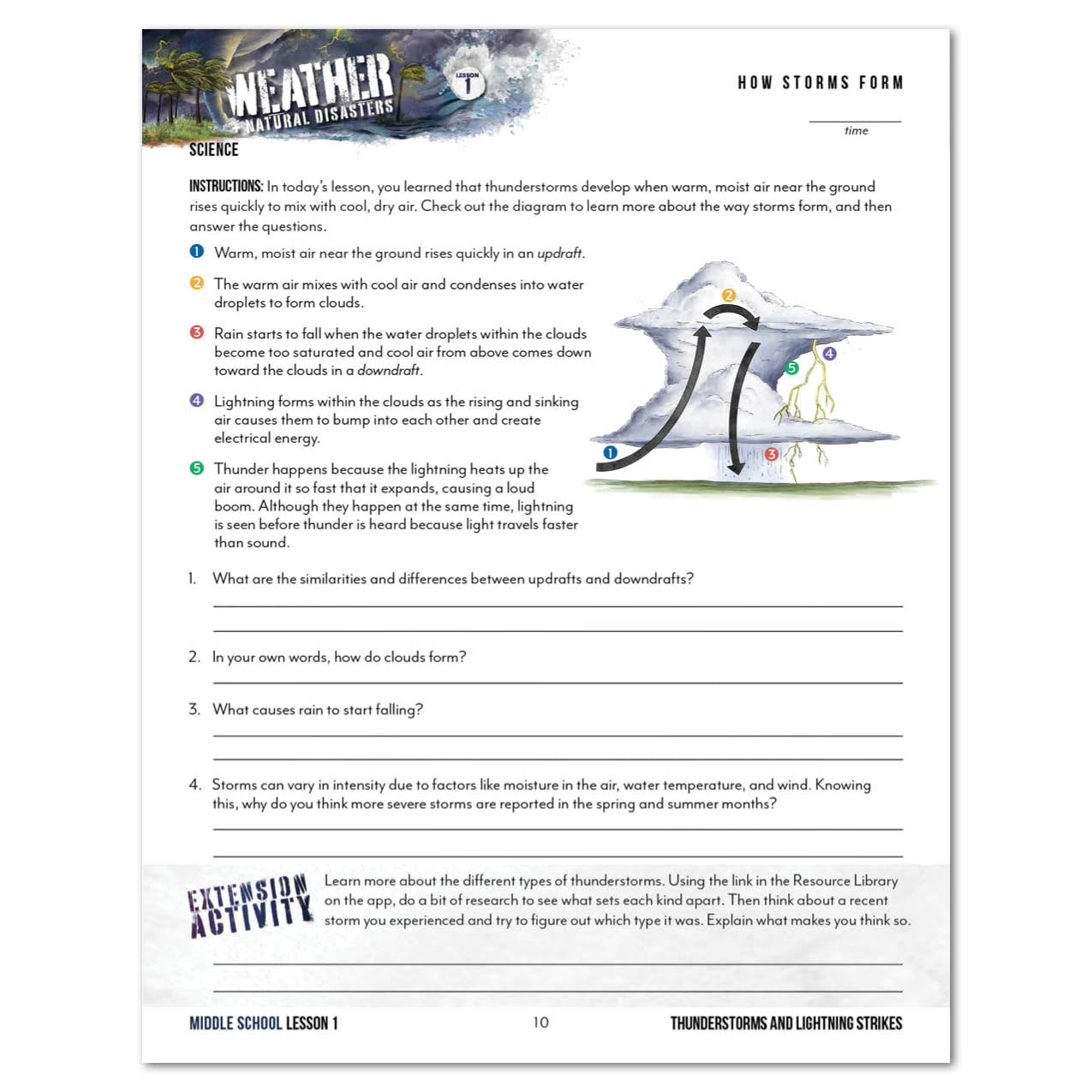 Weather + Natural Disasters Homeschool Unit Study Digital Middle School Student Book Lesson 1 How Storms Form