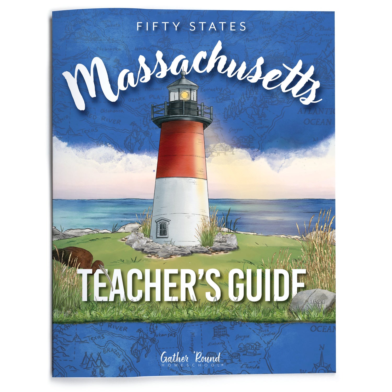 Massachusetts Teacher's Guide cover with watercolor lighthouse illustration