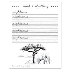 Africa homeschool unit study Digital Cursive Book Week 1 Spelling