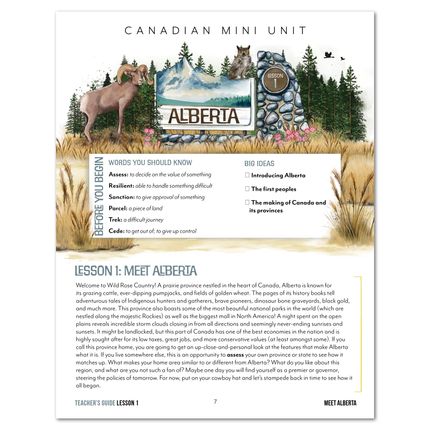 Alberta homeschool unit study digital teacher guide daily lesson plan part one