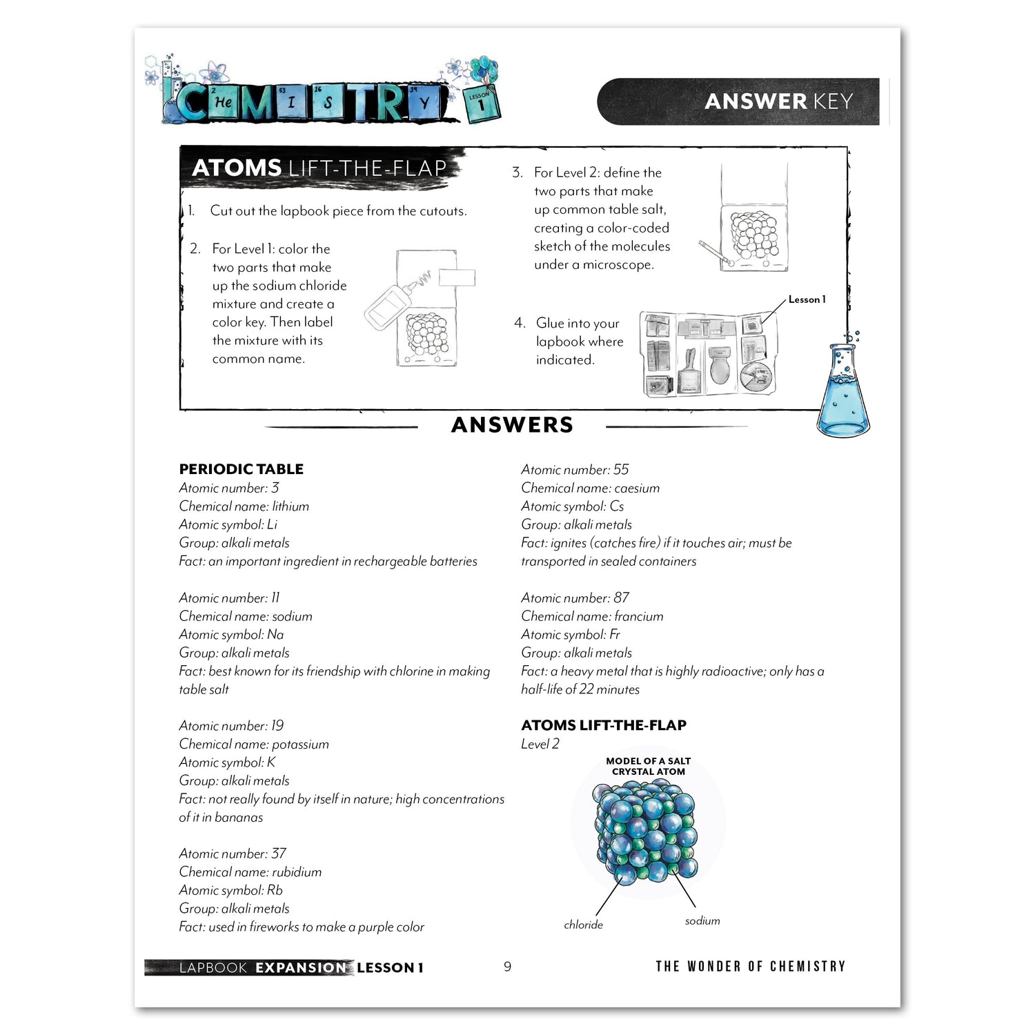 Chemistry Homeschool Unit Study Lapbook Cutouts Digital Level 1 and Level 2 Answer Key Lesson 1