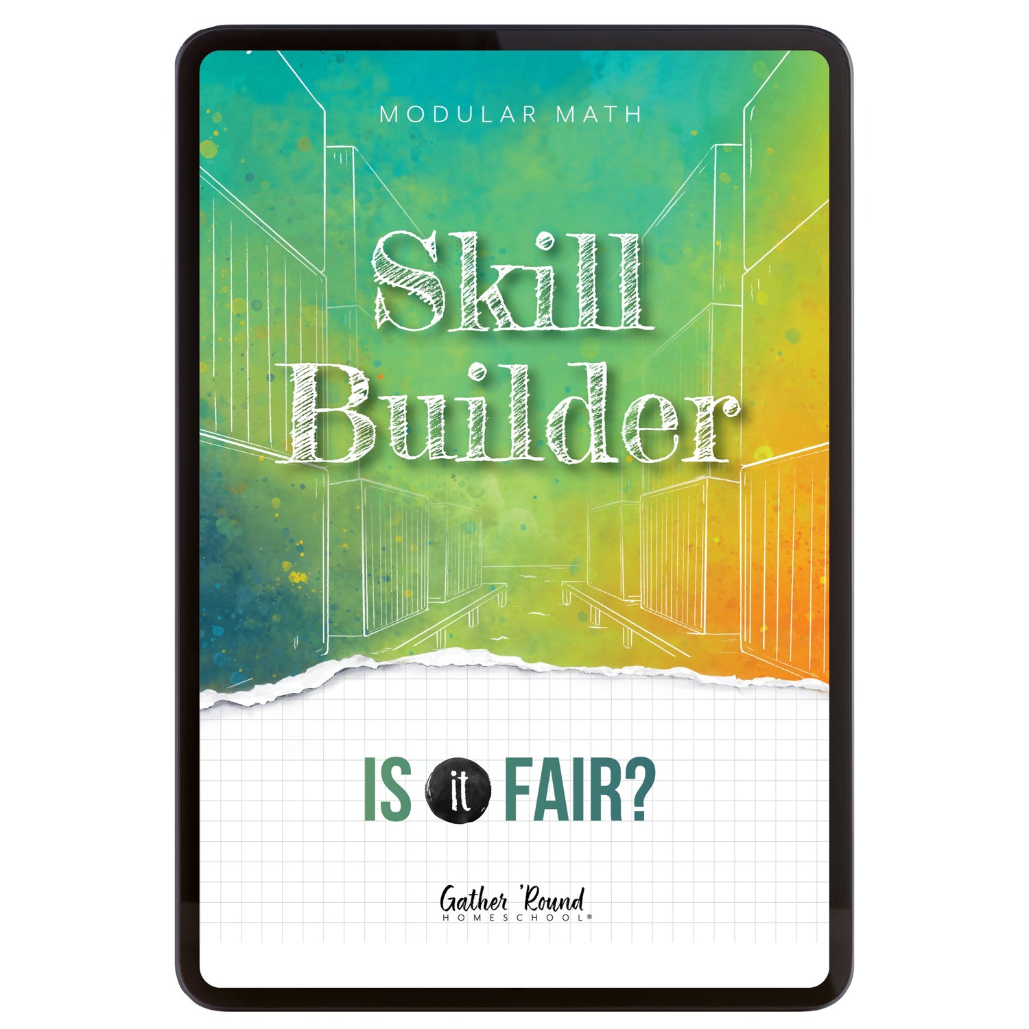 Digital book cover of 'Skill Builder: Is it Fair?' with geometric design and text on a colorful background.