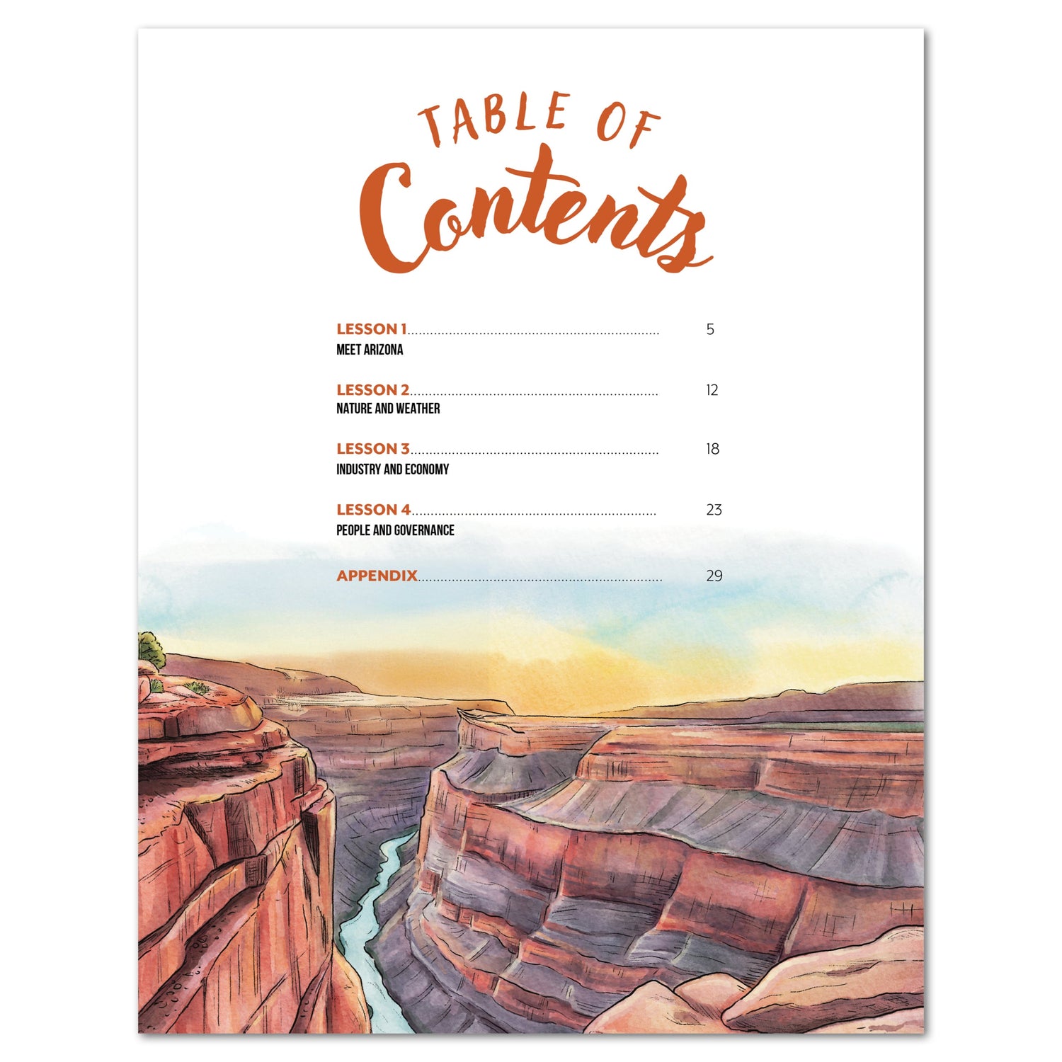 Arizona Fifty States Homeschool Unit Study Digital Teacher's Guide Table of Contents