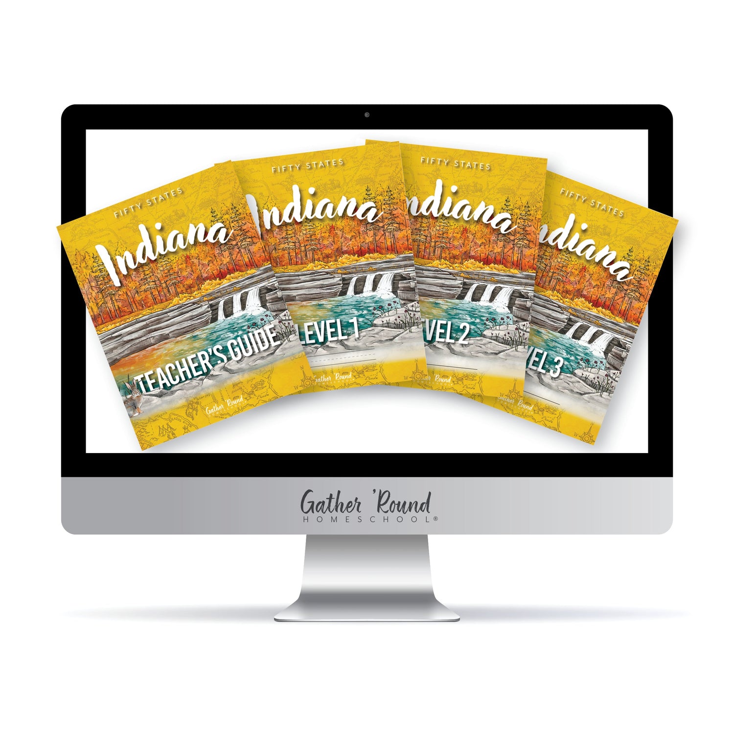 Indiana Fifty States Homeschool Unit Study Digital Complete Bundle Teacher's Guide, Level 1, Level 2, Level 3