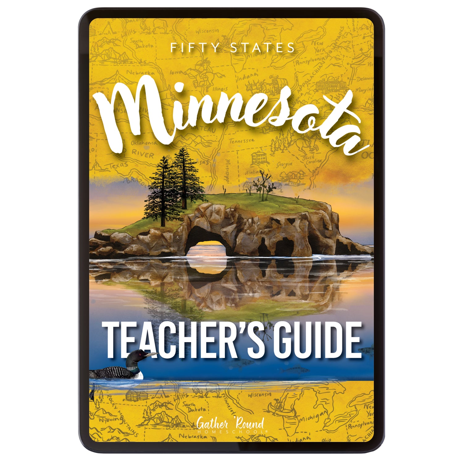 Teacher's Guide digital book cover featuring a scenic illustration of Minnesota with a lake and trees.