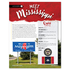 Teaching page about Mississippi featuring a Welcome to Mississippi sign.