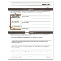 Educational sheet about where medical terminology is used.