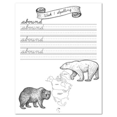 North America homeschool unit study digital student workbook in cursive week one spelling 