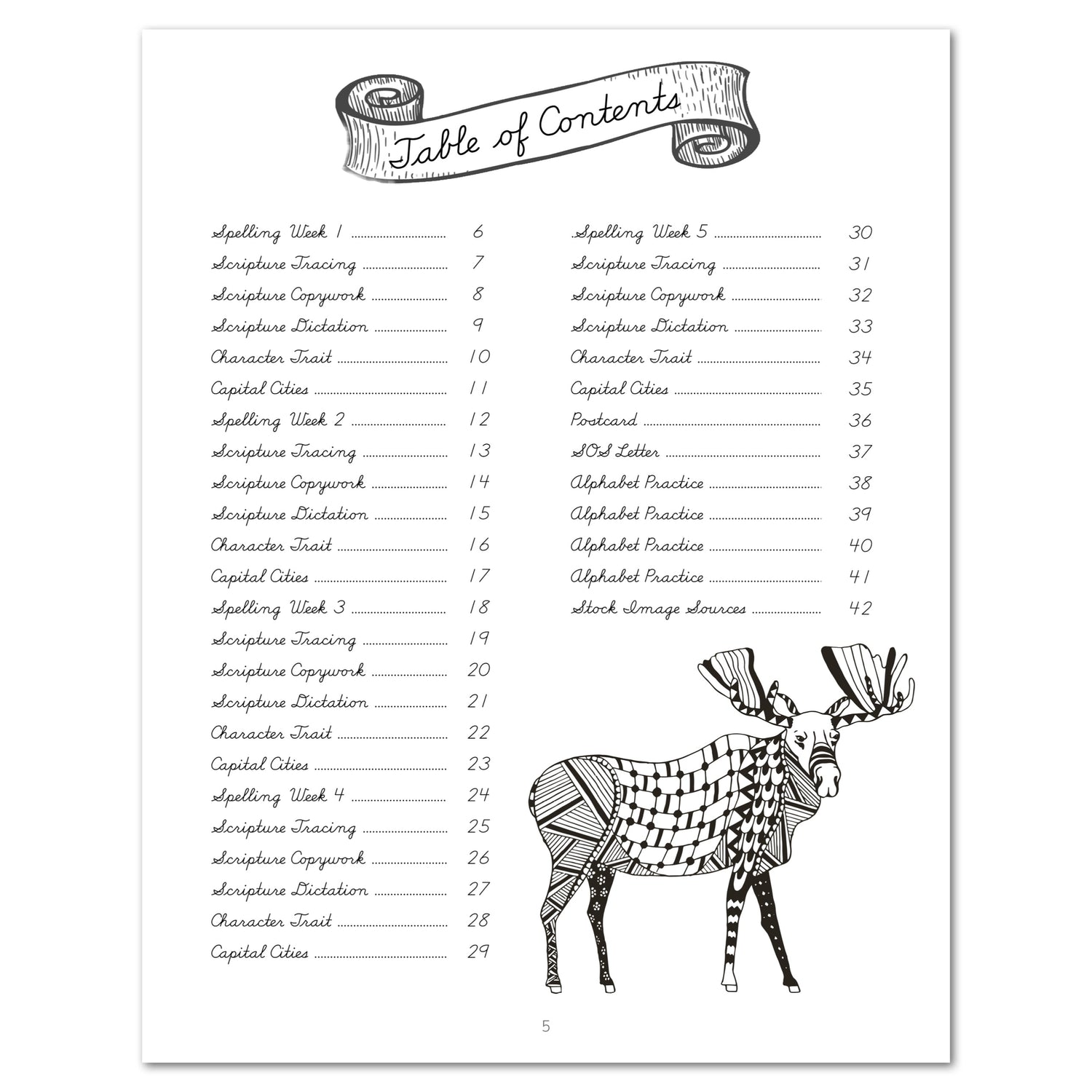 North America homeschool unit study digital student workbook in cursive table of contents