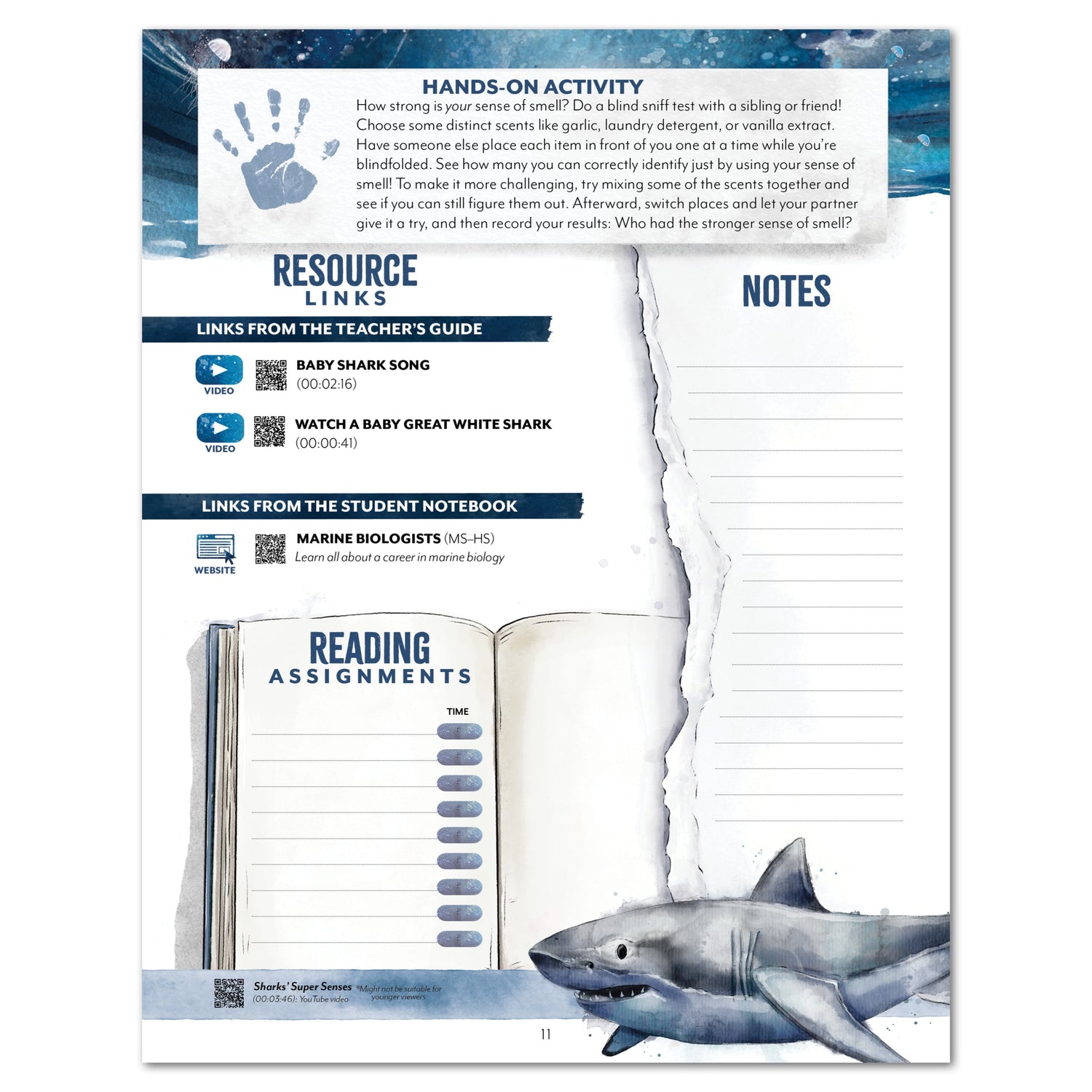 Ocean Life homeschool unit study digital unit planner reading assignments, notes, and resource links 