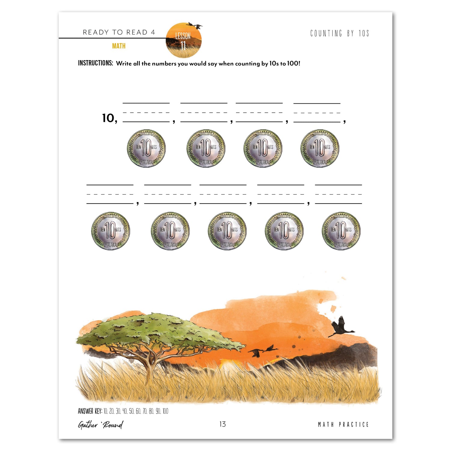 Ready to Read 4 On The Savannah Homeschool Unit Study Digital Math Study Lesson 11 Counting to 100 by 10's