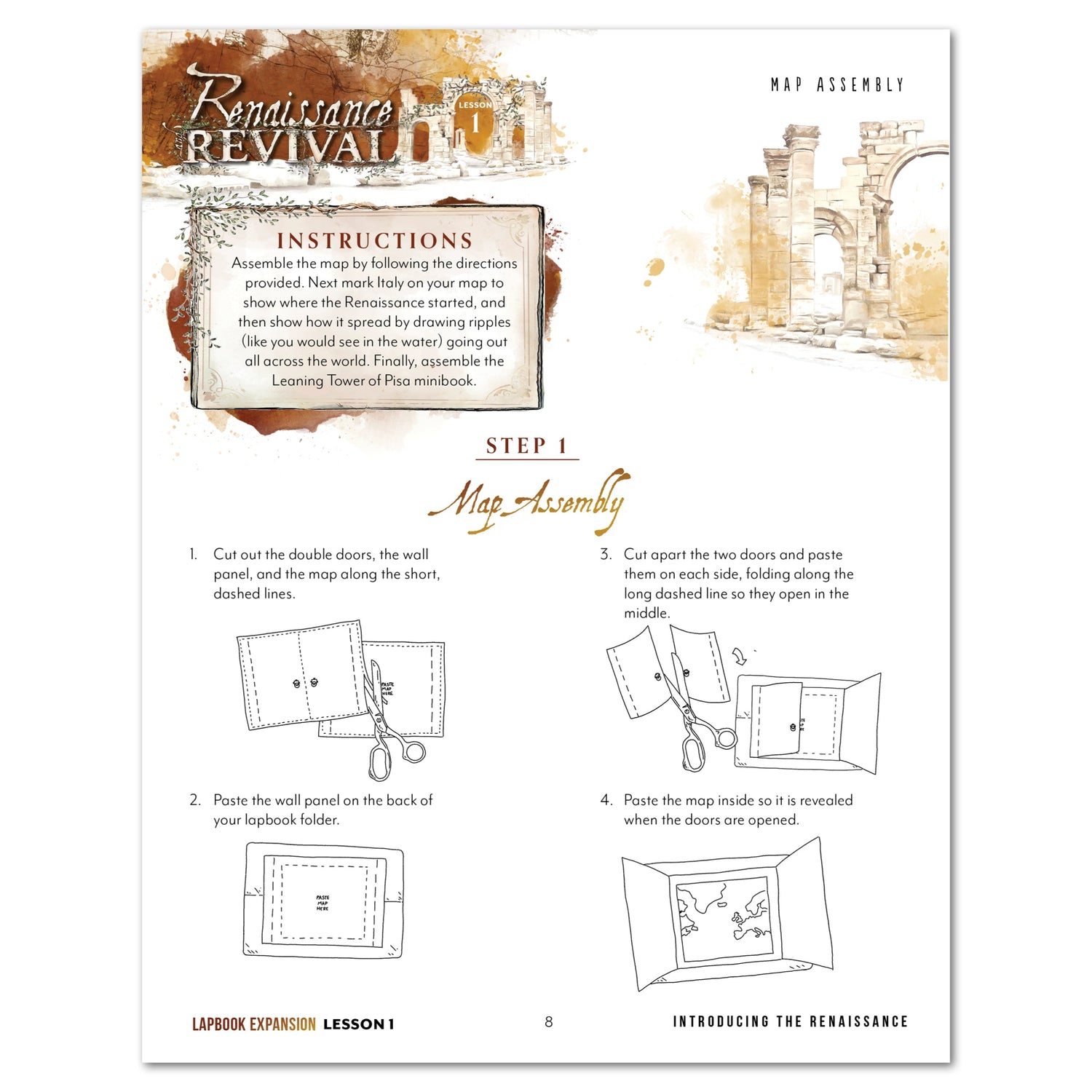 Renaissance and Revival Homeschool Unit Study Digital Bundle Lapbook Instructions Lesson 1 Map Assembly