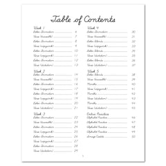Space homeschool unit study digital student workbook, Cursive workbook table of contents 