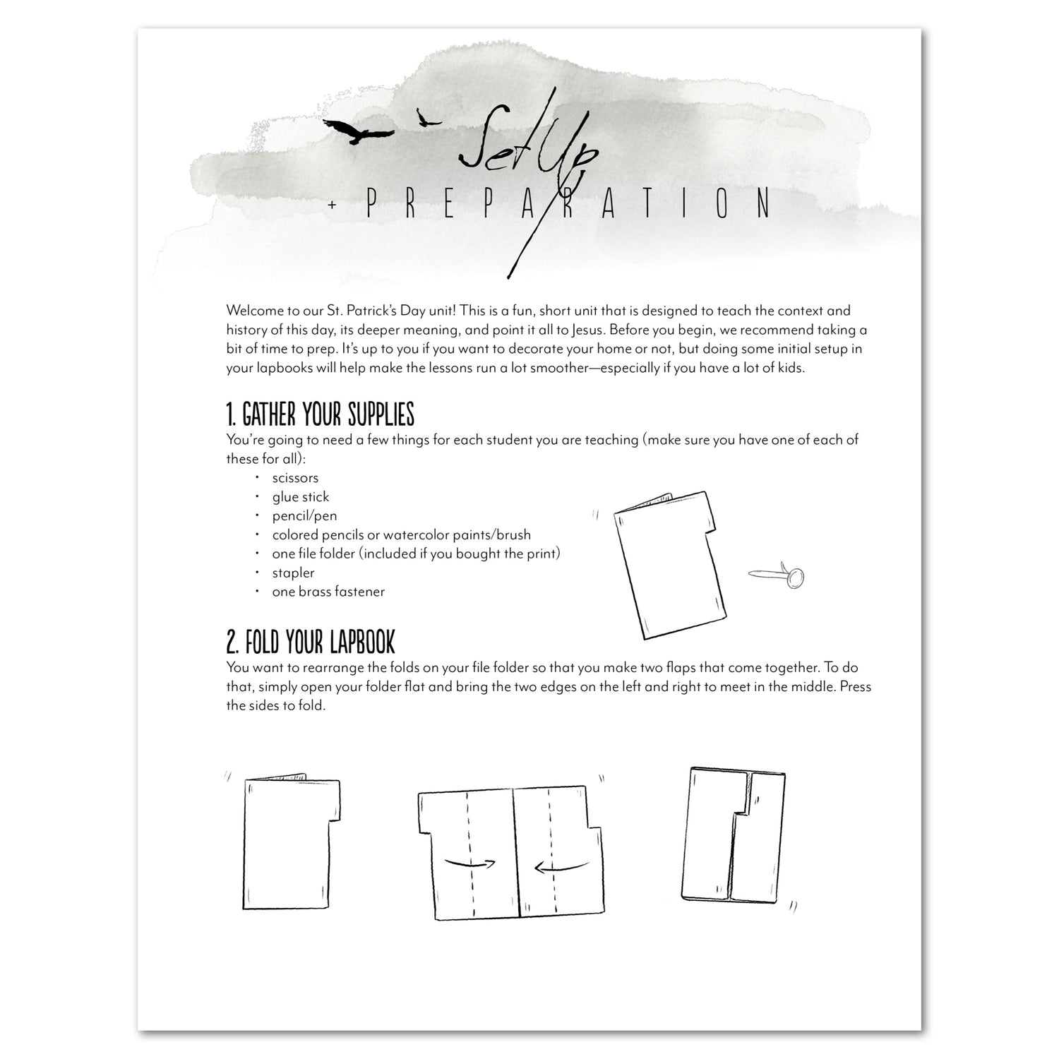 St. Patrick's Day homeschool unit study, digital lapbook with Teacher's Guide set up preperation