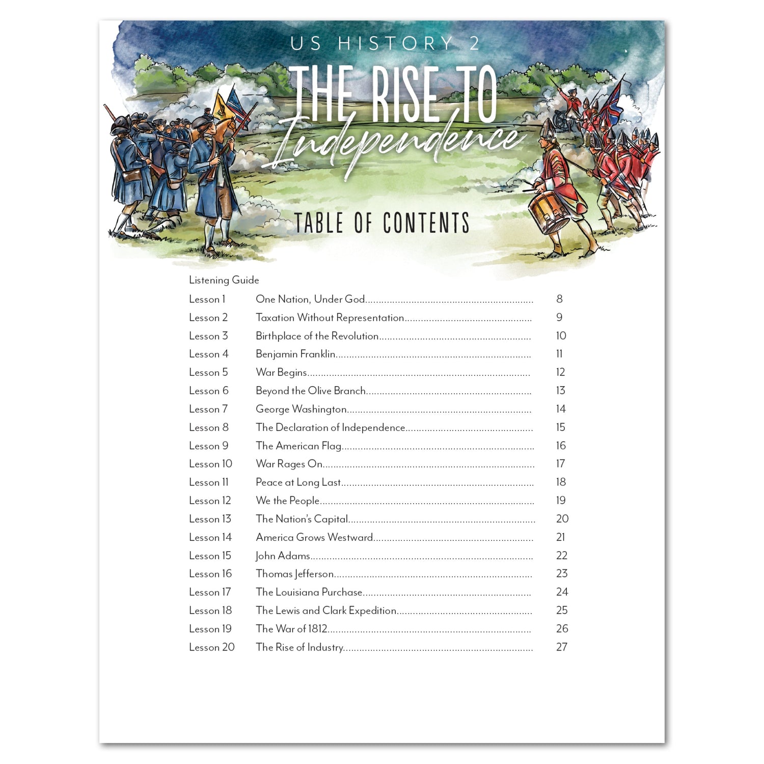 US History 2: Rise to Independence: 1763-1815 Homeschool Study Unit Digital Adventures Through History 2 Coloring Book Table of Contents