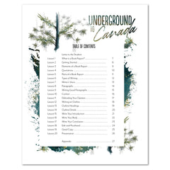Underground to Canda Homeschool Study Unit Writing Track Novel Study Digital Table of Contents