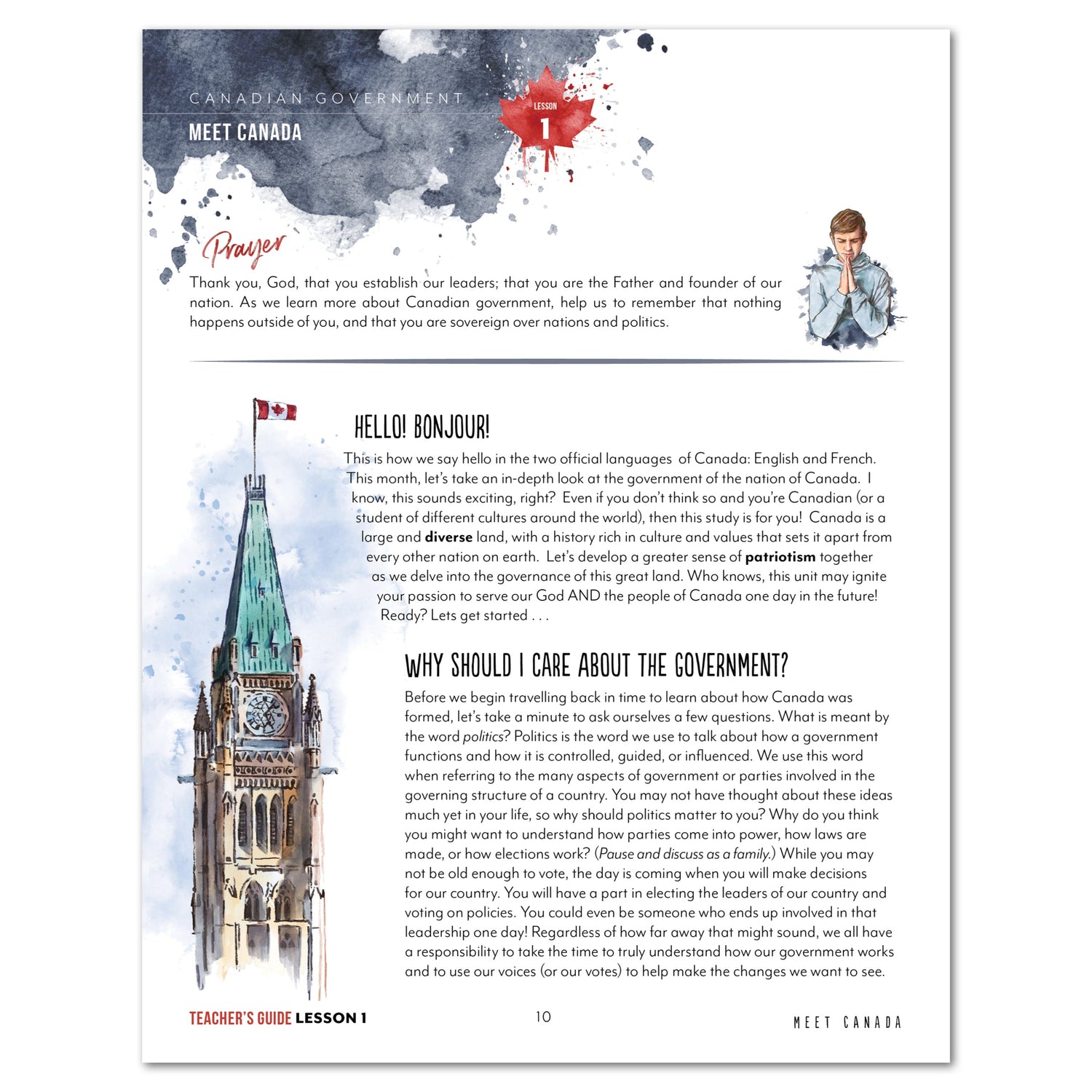 Canadian Government Homeschool Unit Study Digital Teacher's Guide Daily Lesson 1 Part 1