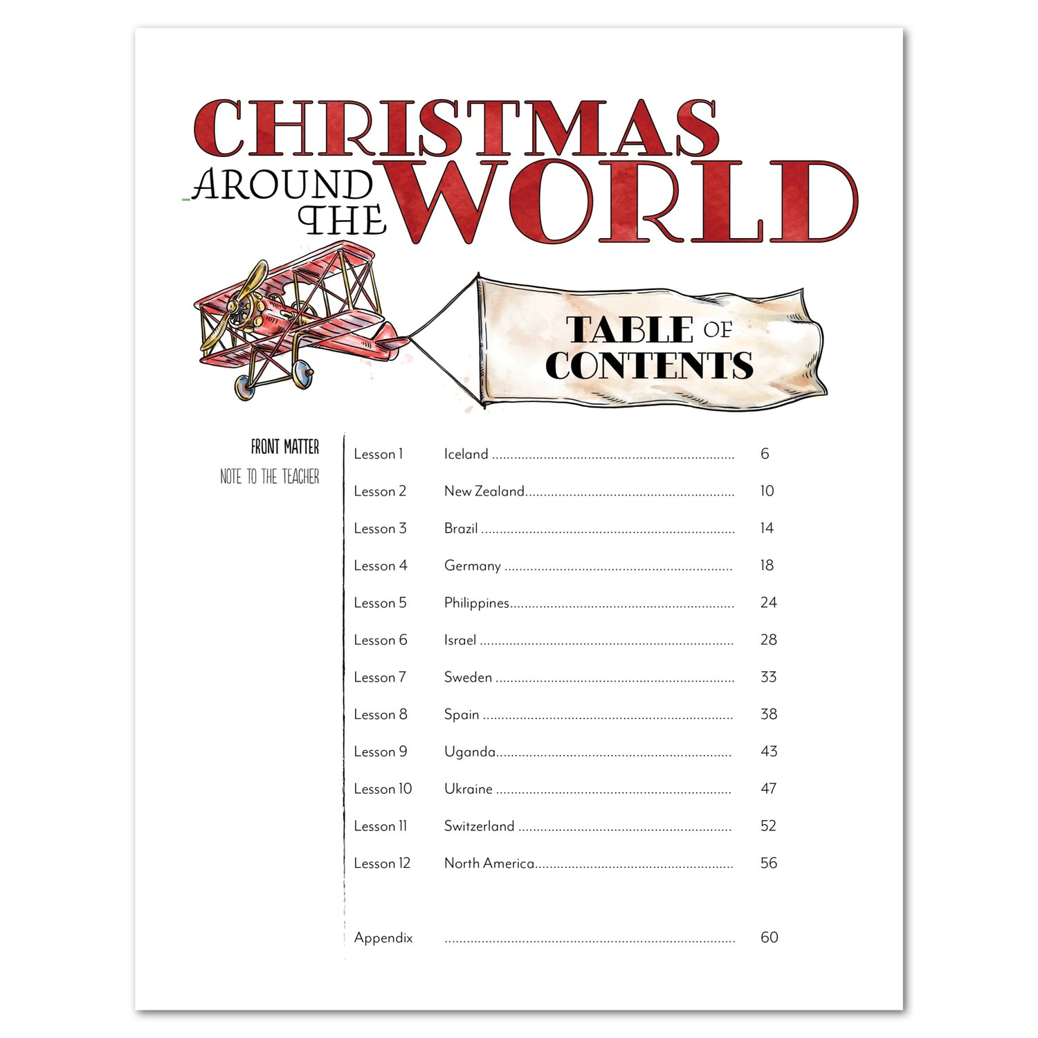 Christmas Around the World Homeschool Unit Study Digital Teacher's Guide Table of Contents